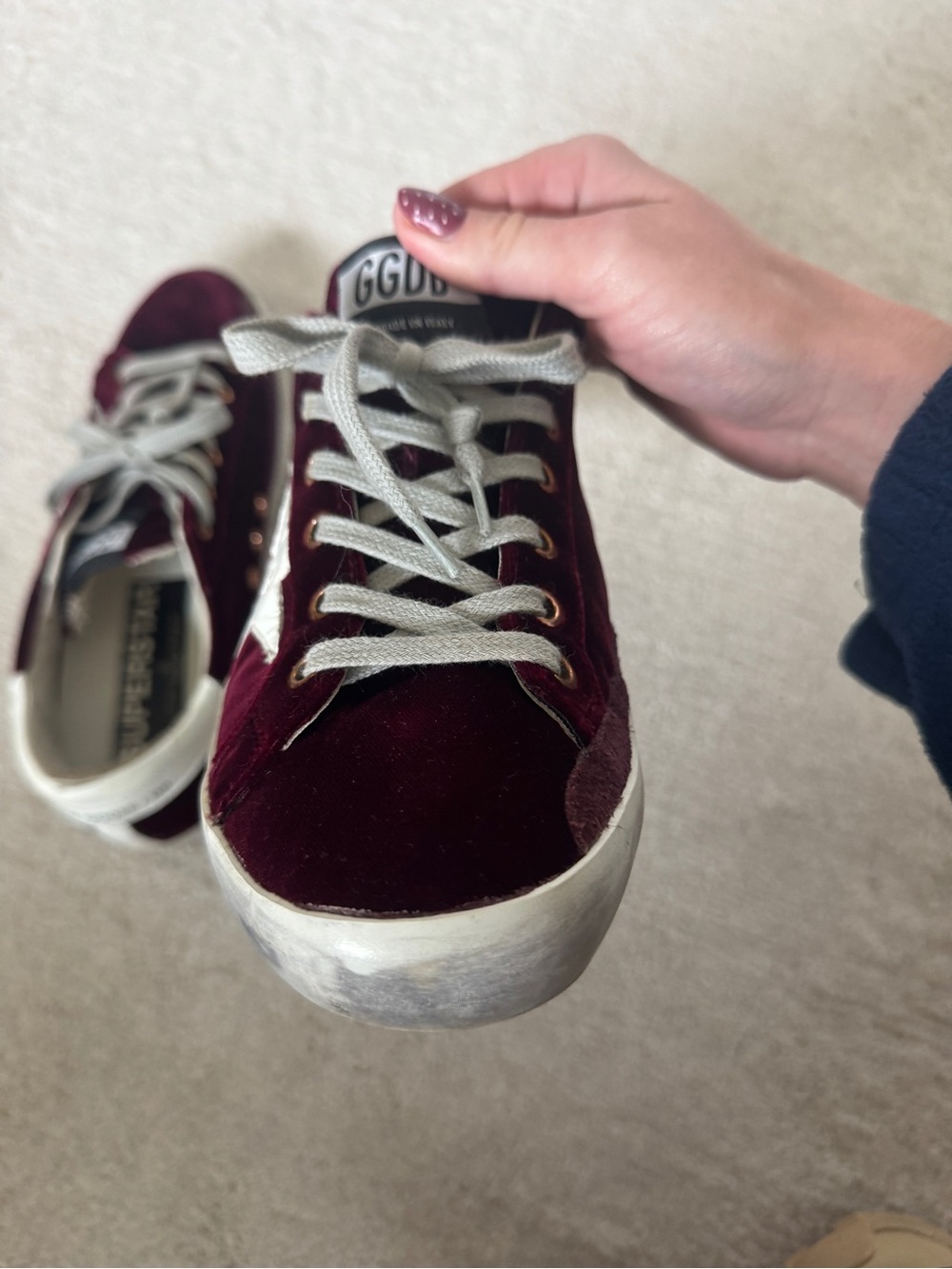 Golden Goose Velvet Burgundy Star Sneakers with White Heel - Picture 7 of 11
